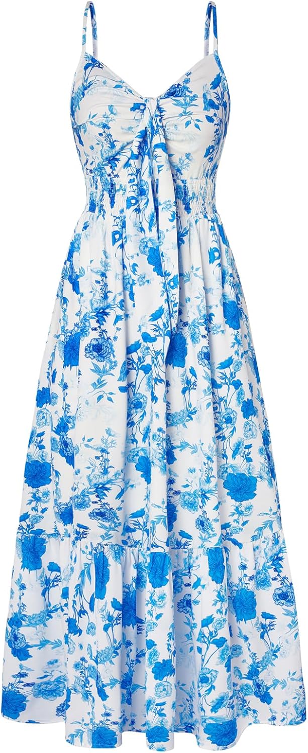 Summer Maxi Dress with Floral Tie Front for Casual Beach Wear