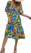 PRETTYGARDEN Women's Puff Sleeve Square Neck Midi Dress (Style B739)