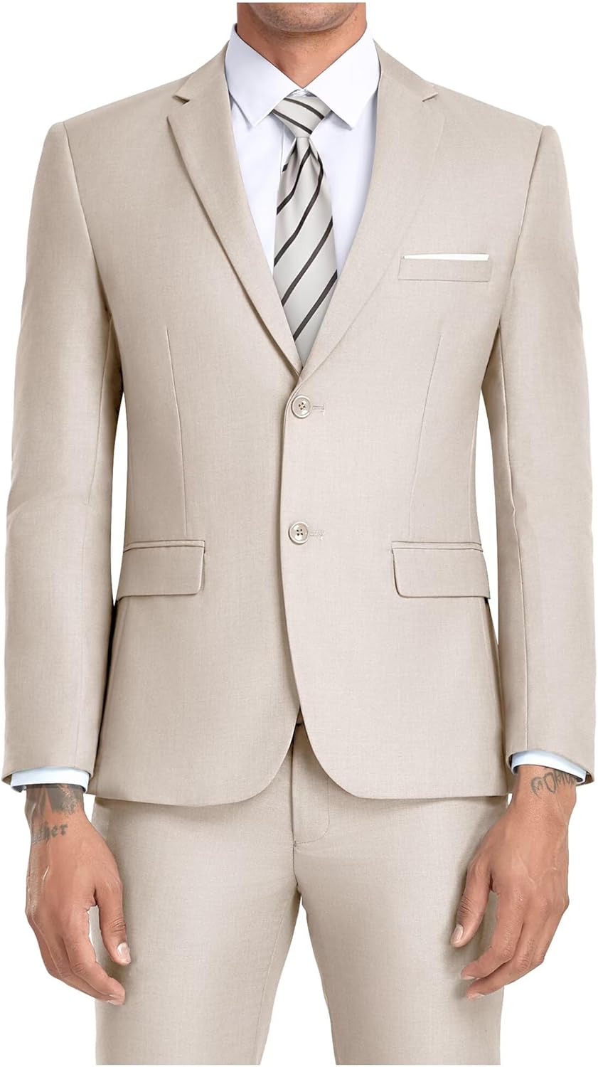 JPF Men's 2 Piece Slim Fit Suit Set with Tie for All Occasions