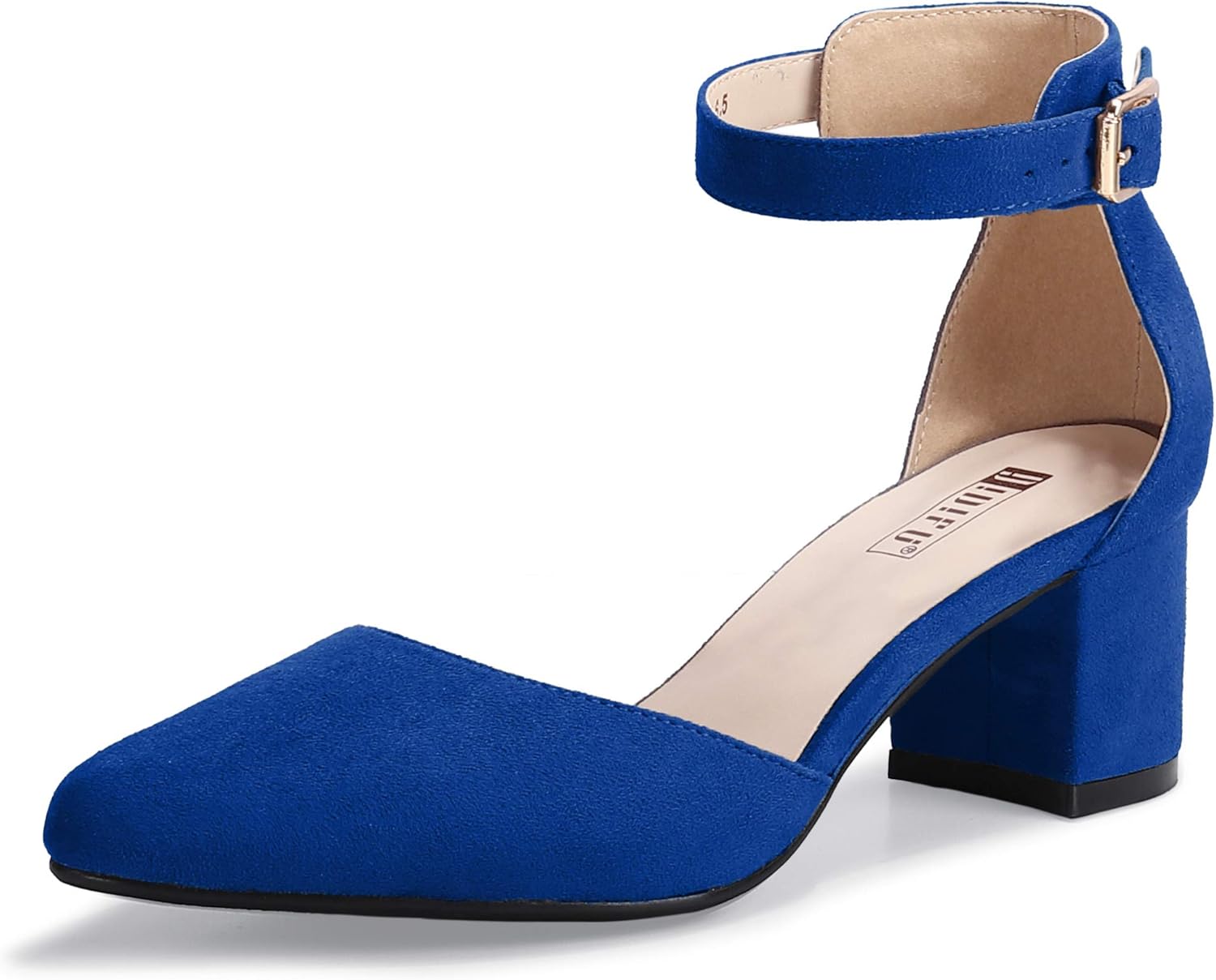 IDIFU Women's Low Block Heels Comfortable Ankle Strap Pumps