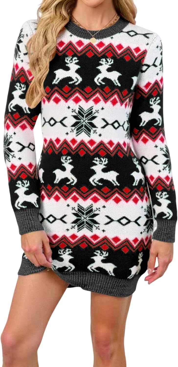 SunnyMelody Womens Ugly Christmas Sweater Dress for Winter Fun