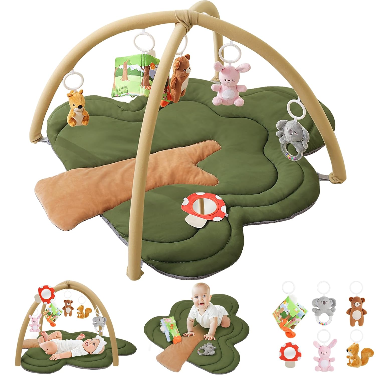PIIKAGO Baby Play Gym: 6 Toys, Plush Mat, Tummy Time