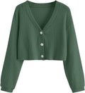 SweatyRocks Women's V Neck Button Front Cropped Cardigan - Soft Knit