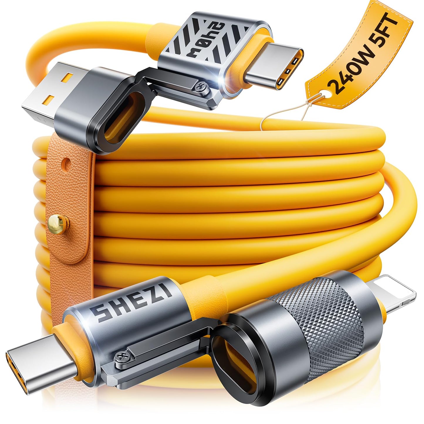2025 Silicone 4-in-1 USB C Cable for Fast Charging & Data Transfer