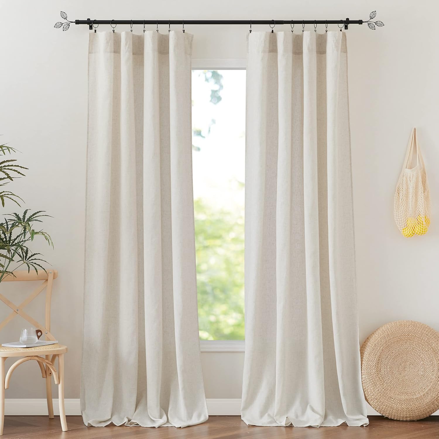 RYB HOME Sheer Linen Blend Curtains for Elegant Home Decor