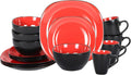 Stoneware Square 16pc Dinnerware Set - Two Tone Red & Matte Black