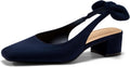 Womens Chunky Low Heel Bow Slingback Pumps Faux Suede - Elegant Fit
