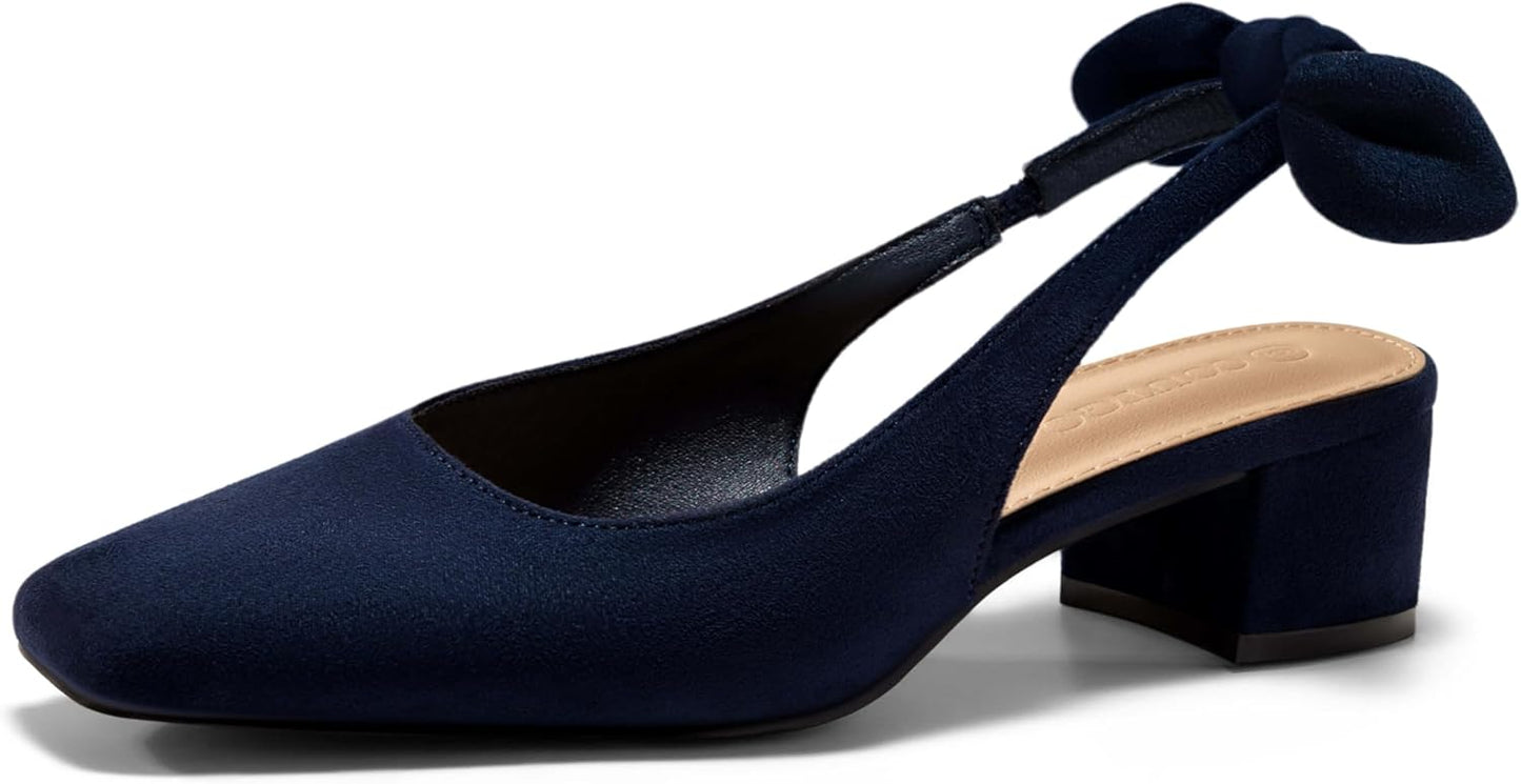 Coutgo Womens Chunky Low Heels Bow Slingback Pumps for Elegance