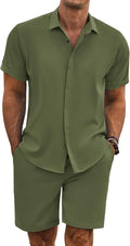 COOFANDY Men's Summer Beach Outfits 2 Piece Linen Set (Style 61Y6)