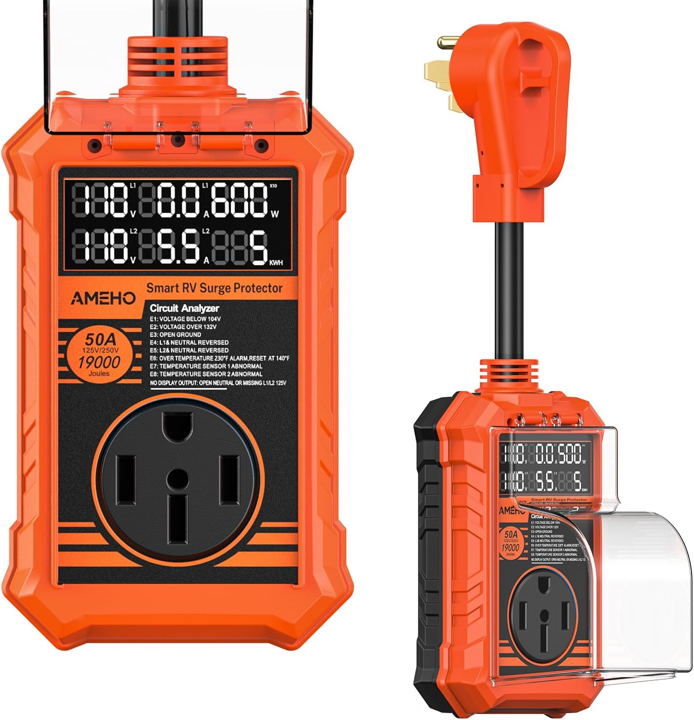 RV Surge Protector 50 Amp with Smart Auto Shutoff & LED Screen