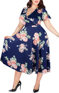 Plus Size Dresses for Curvy Women V Neck Midi Dress - Pocketed Comfort