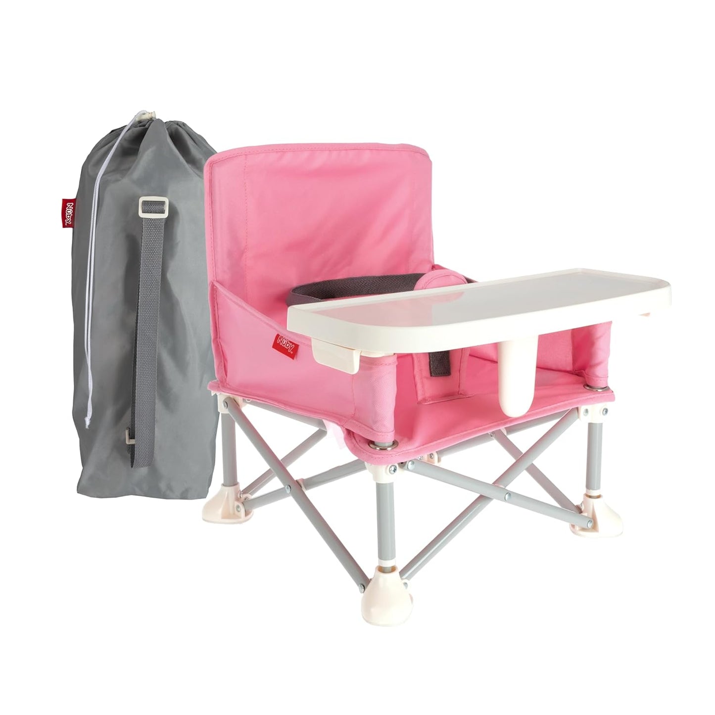 Nuby Portable Pop-Up Booster Seat - 3-Point Safety Straps - Travel Bag Included - Pink