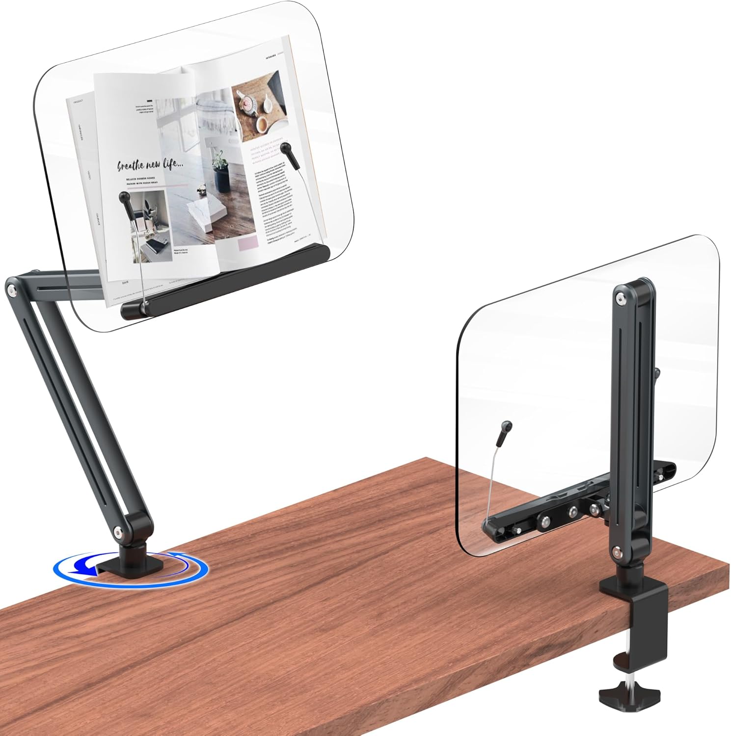 Ergonomic Desk Clamp Acrylic Book Stand for Comfortable Reading