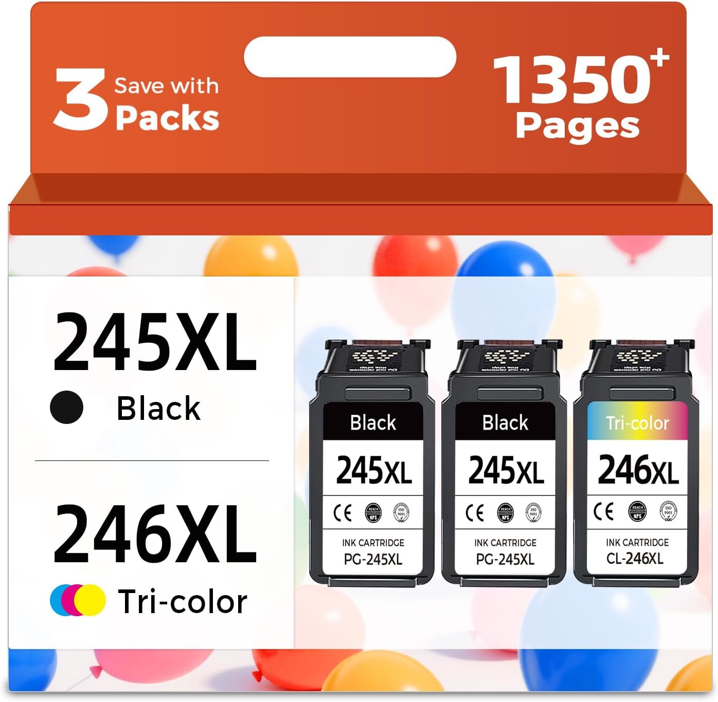 245XL 246XL Ink Cartridges for Canon Printers - 3-Pack