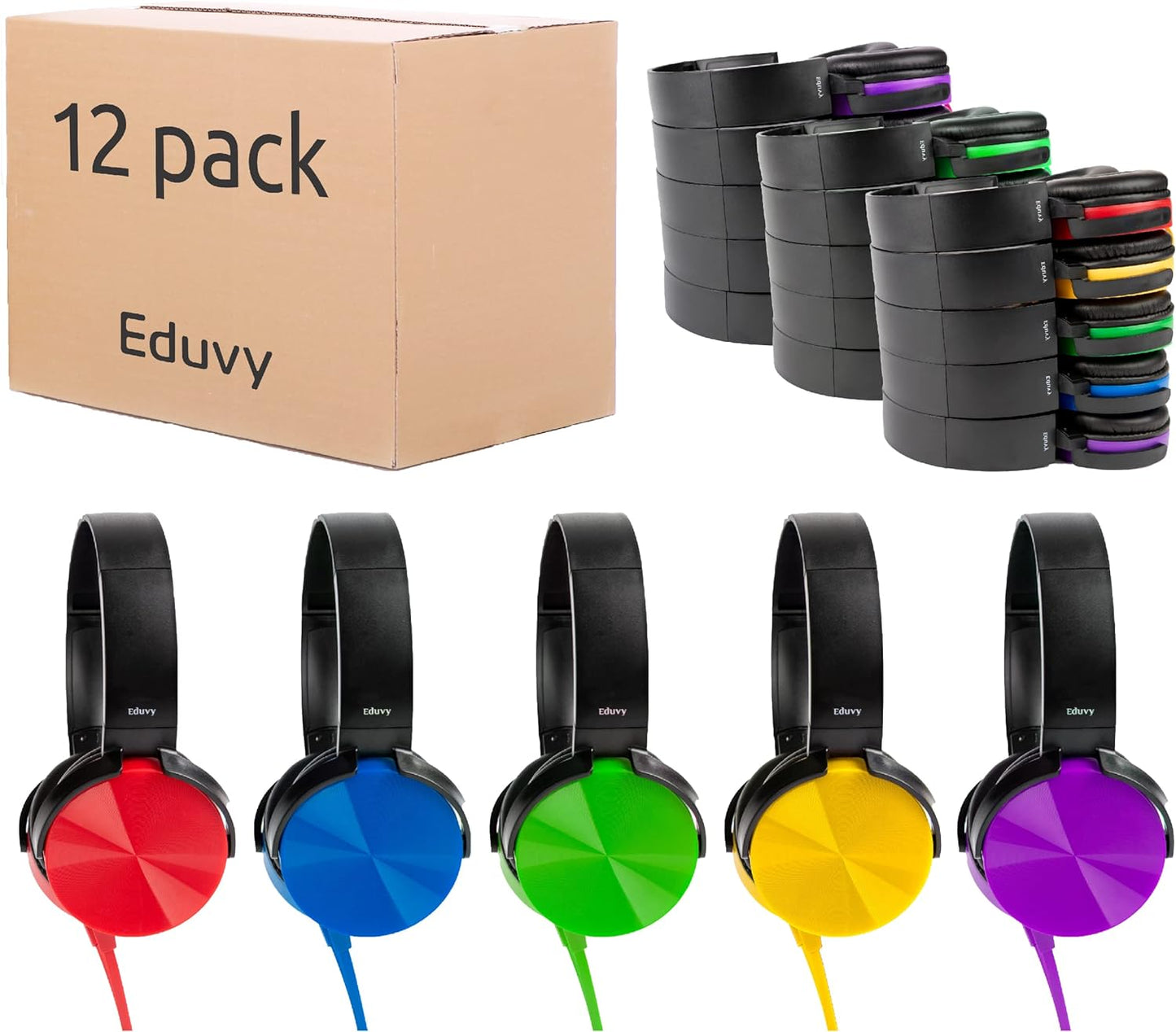 Bulk Headphones for Classroom Use - 12 Pack Durable Wired Set