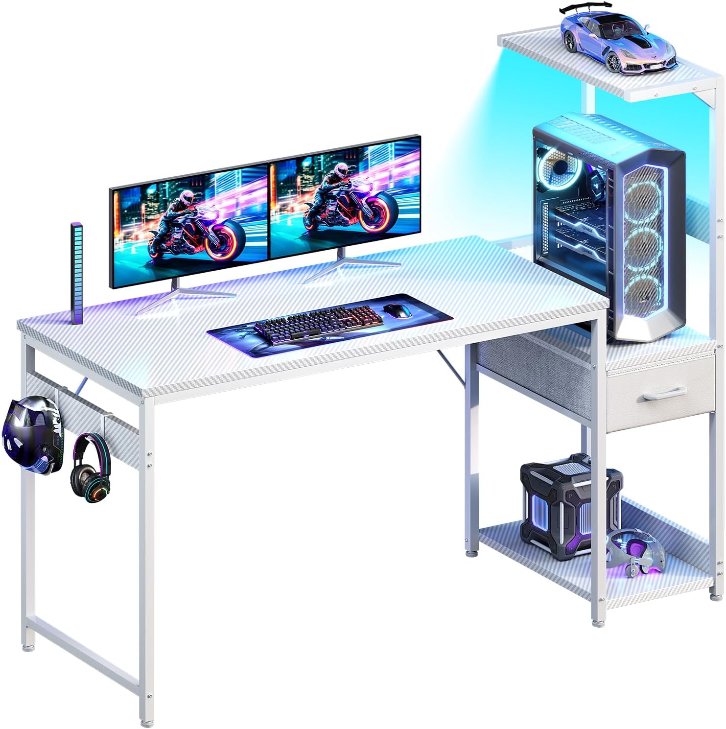 Casaottima 54 Inch Gaming Desk with LED Lights & Storage Solutions