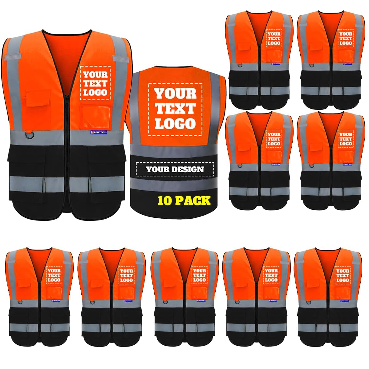 Custom Safety Vest with Reflective Strips for Enhanced Visibility