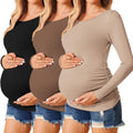 Ekouaer Womens Maternity Shirts Long Sleeve 3-Pack - Comfortable stage