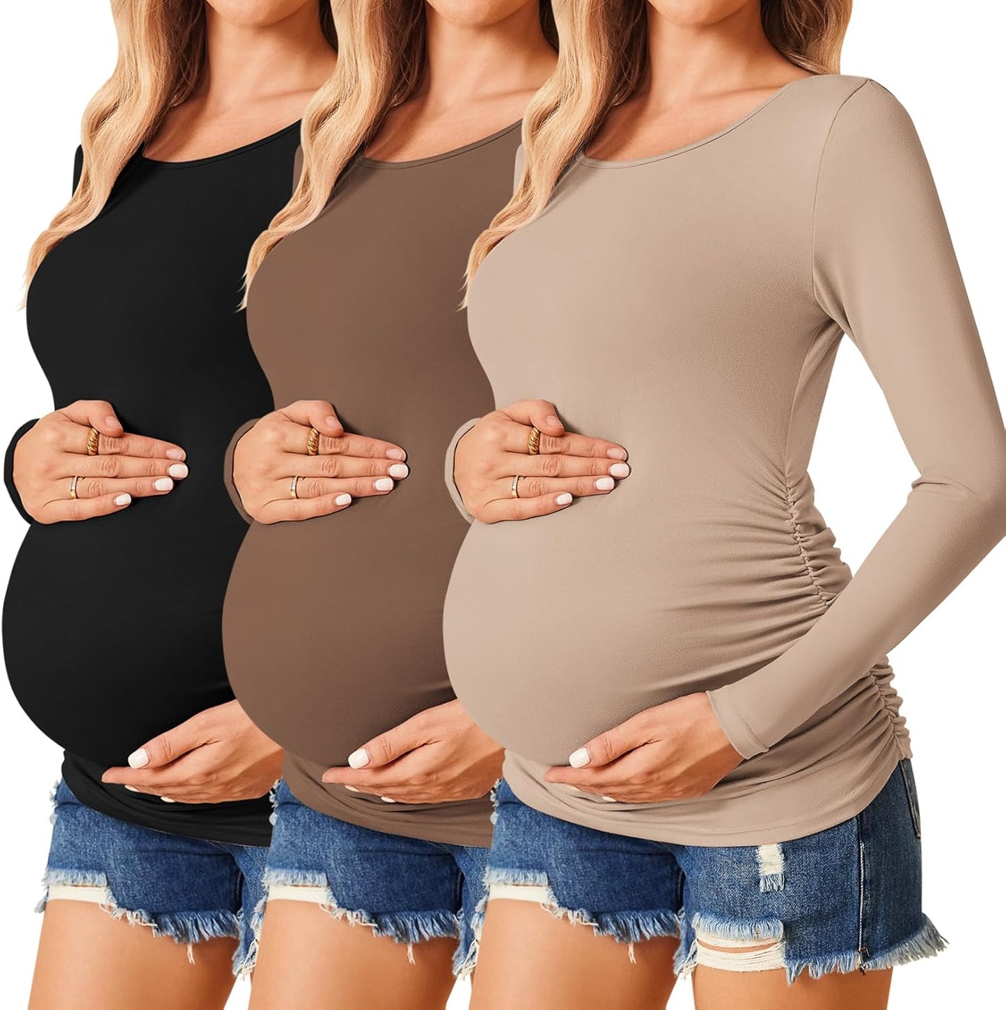 Ekouaer Womens Maternity Shirts Long Sleeve 3 Pack Tunic Tops