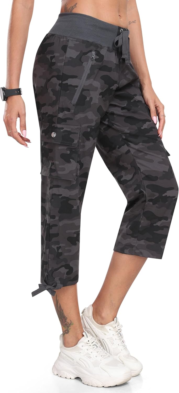MoFiz Women's Cargo Capris Pants for Casual Hiking and Travel