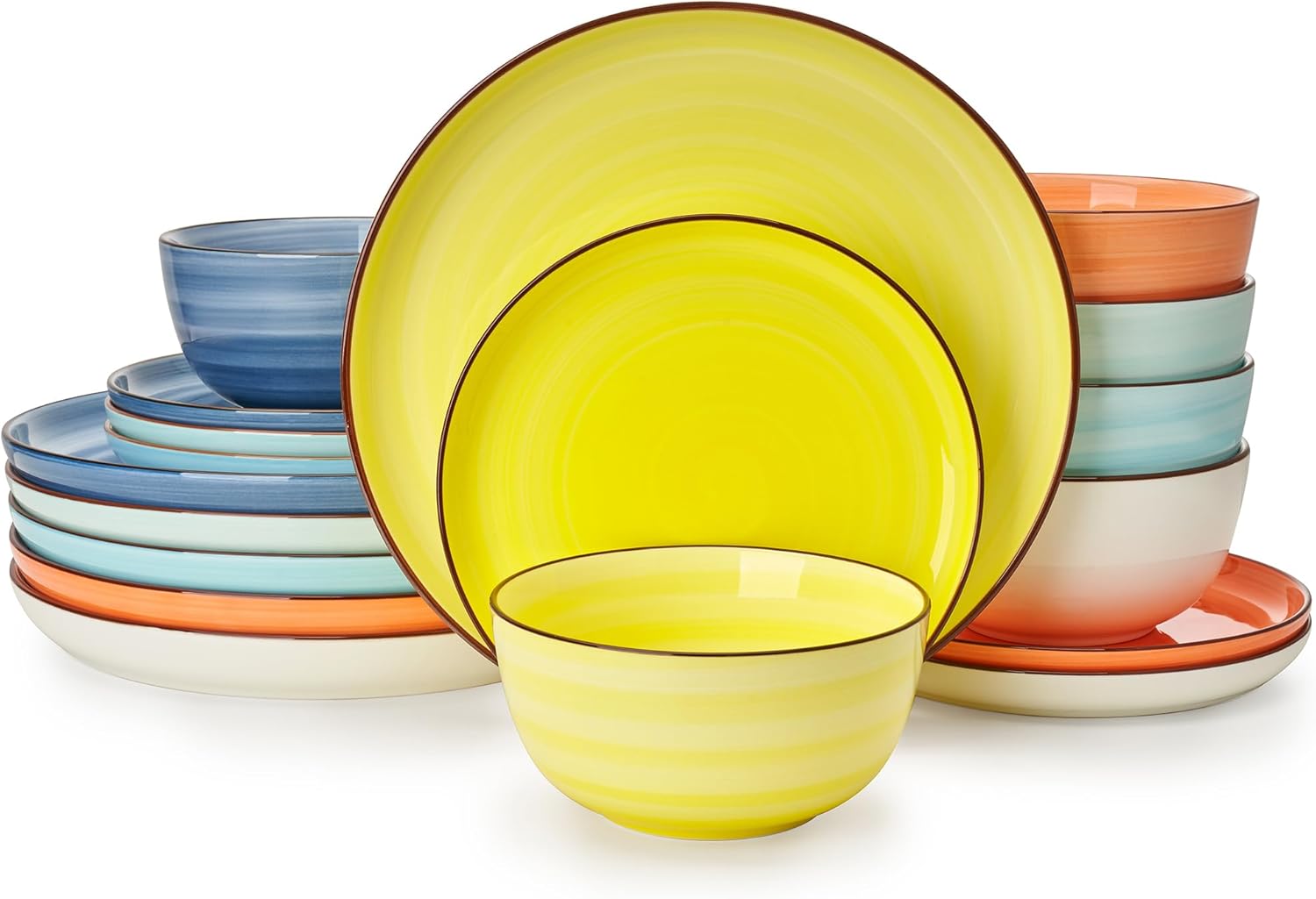 Sweese 18 Piece Dinnerware Set for 6, Stylish Plates & Bowls