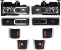 TRQ 8 Piece Front Light Set LED C Light Bar for 94-00 Chevy Trucks