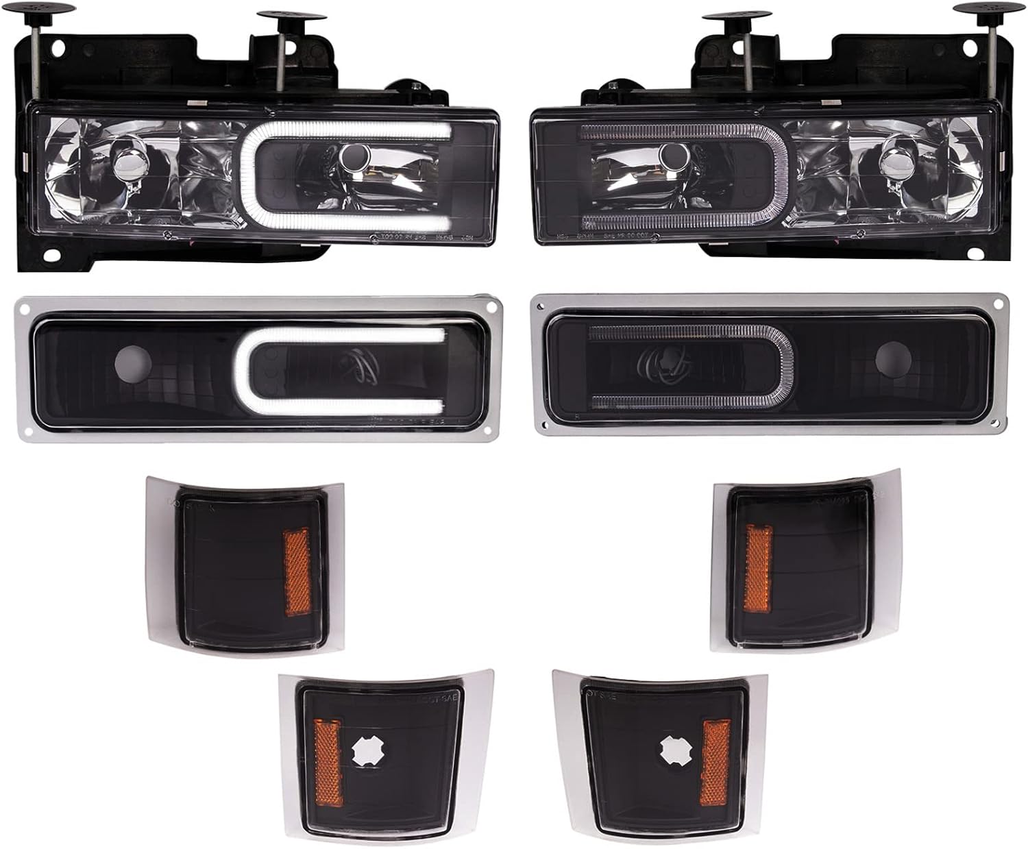 TRQ 8 Piece Front Light Set for Chevrolet Tahoe and C Series