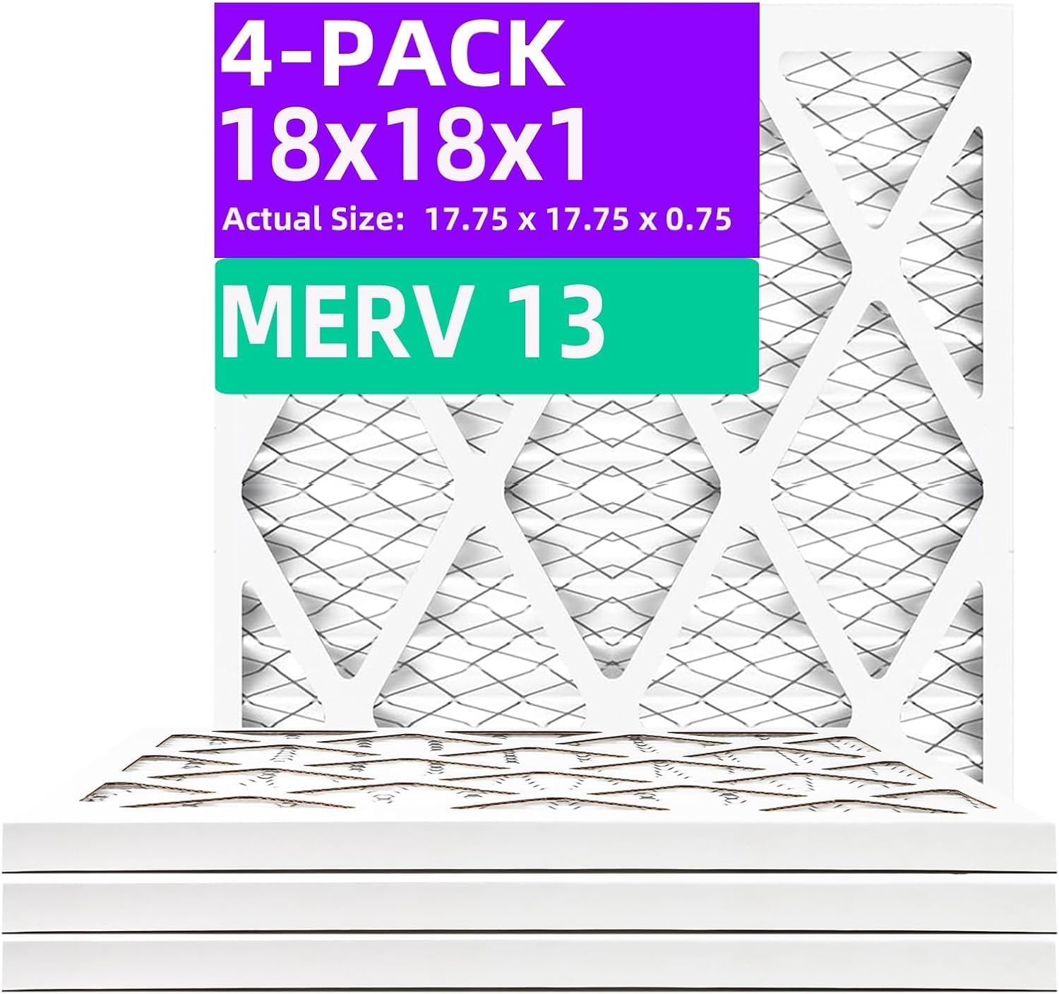 18x18x1 Air Filter 4-Pack with MERV 13 High Efficiency Rating