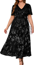 Simplee Womens V Neck Velvet Maxi Dress - Flowy Empire Waist Elegance