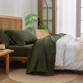 BESTOUCH Washed Cotton Linen Feel Sheet Set Queen - Soft, Breathable