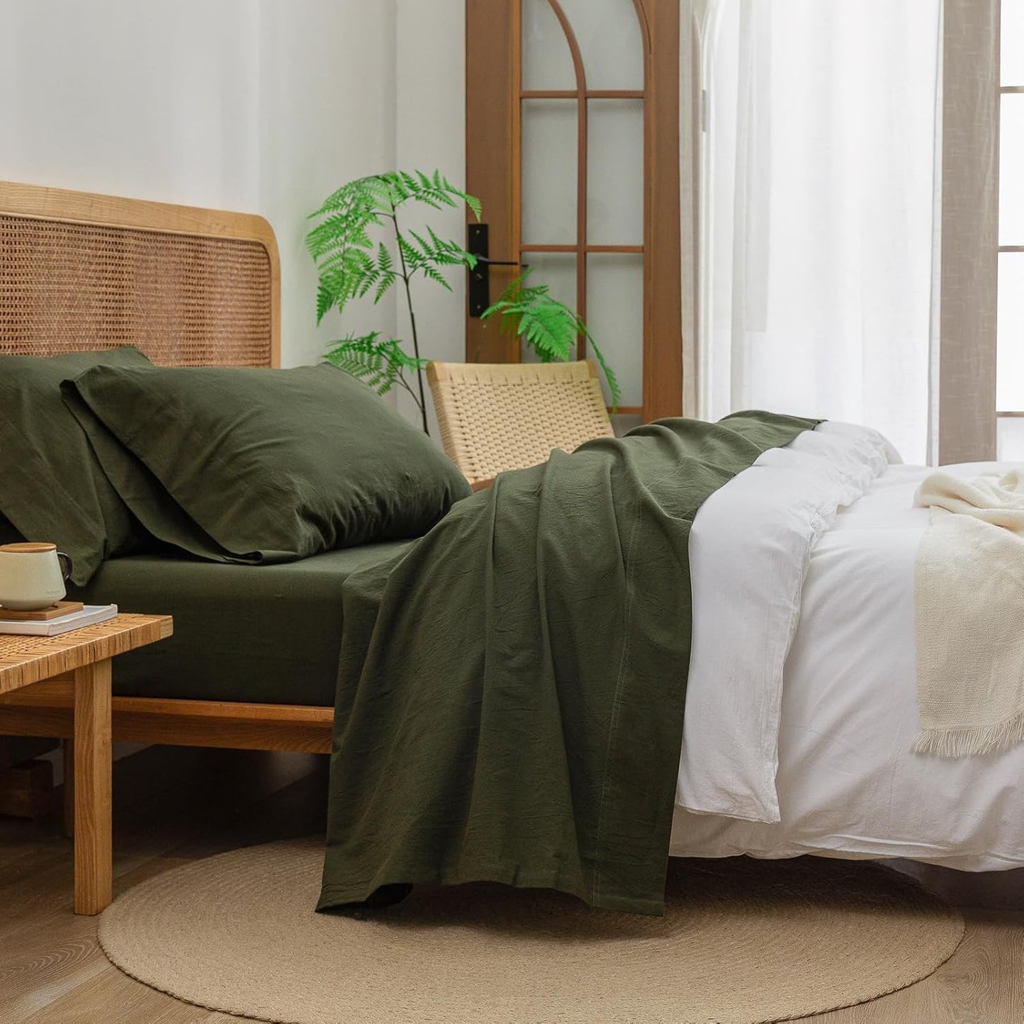 BESTOUCH Sheet Set 100% Washed Cotton for Chic Comfort