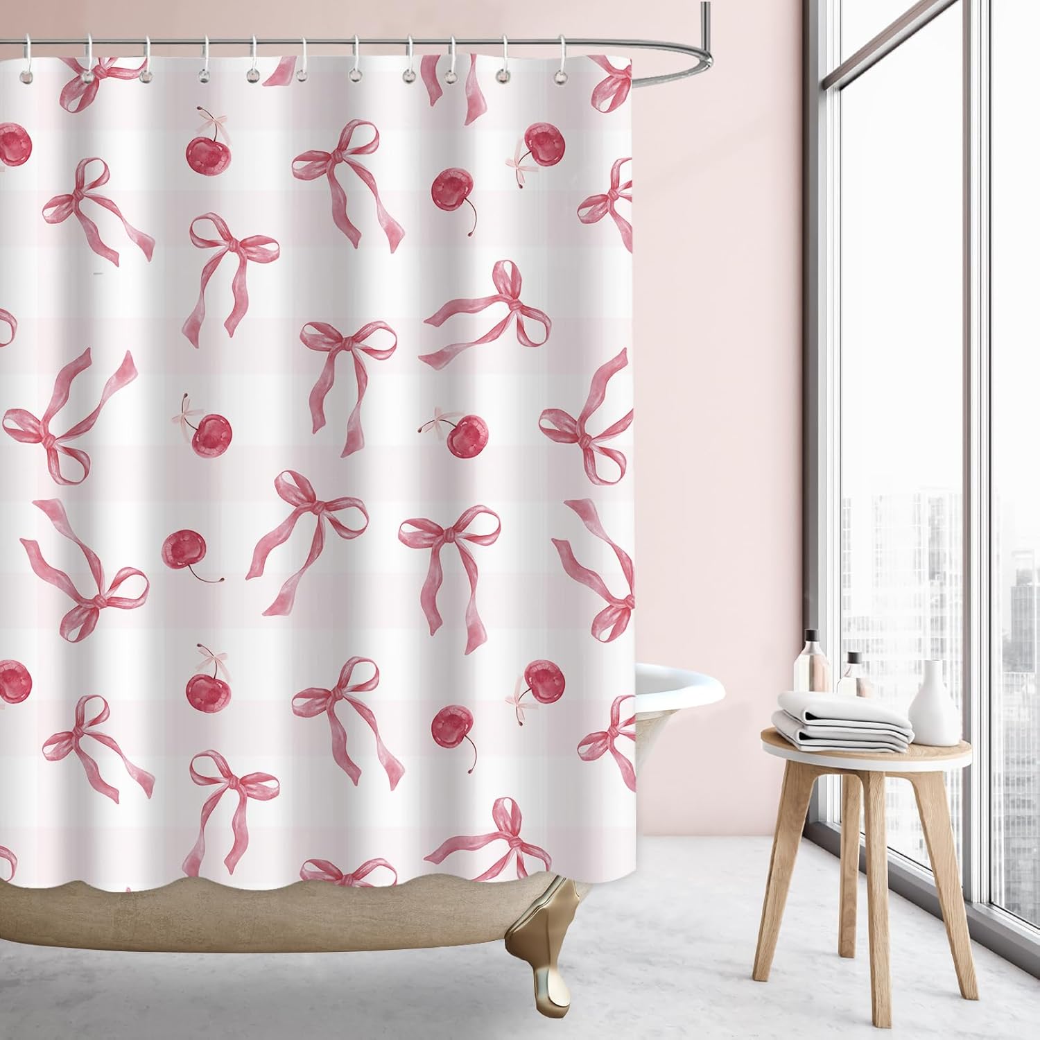 Cherry Coquette Shower Curtain, Waterproof, Machine Washable