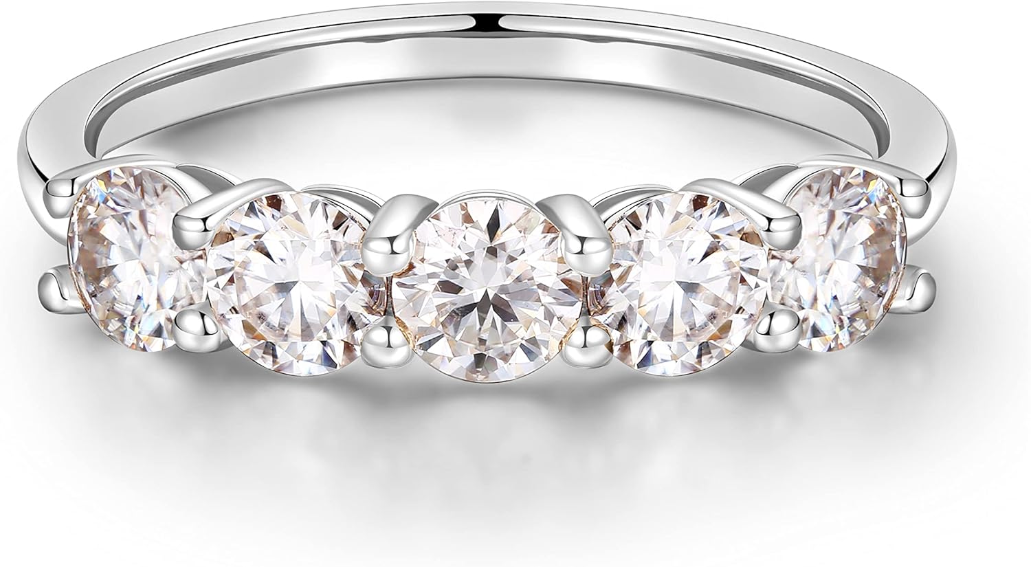 5 Stone Moissanite Rings for Women in 14K White Gold Filled