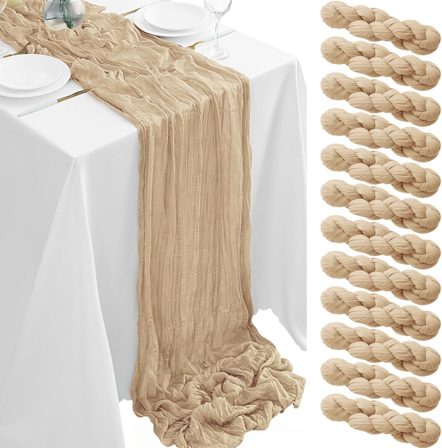 12Pack Beige Table Runner for Weddings and Parties Decor