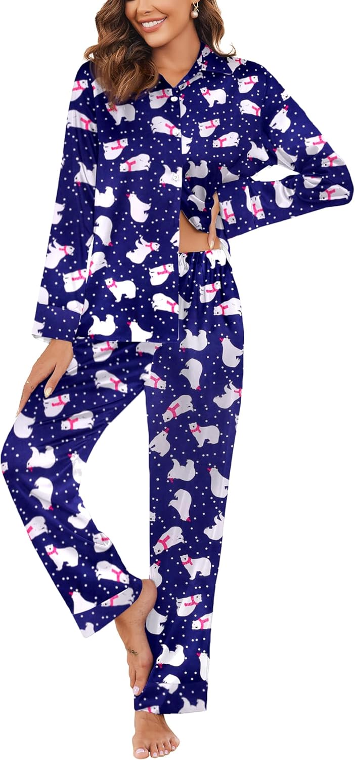 Ekouaer Classic Satin Pajamas for Women - Soft Silk Sleepwear
