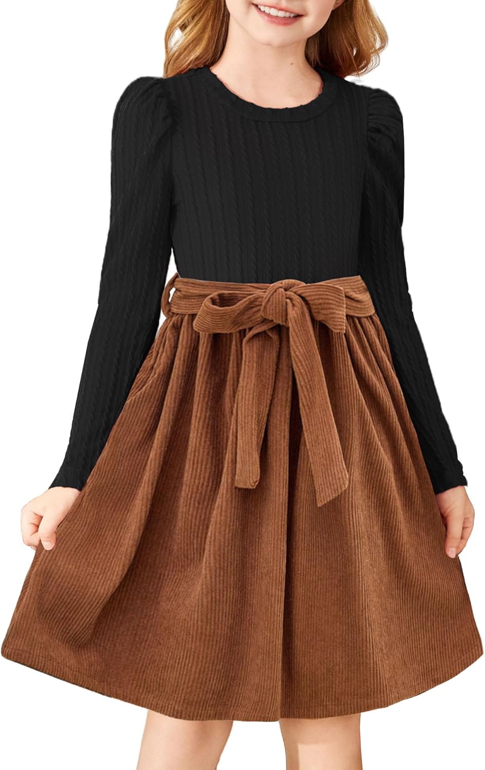 Arshiner Girls Dresses Puff Long Sleeve Stylish Holiday Dress