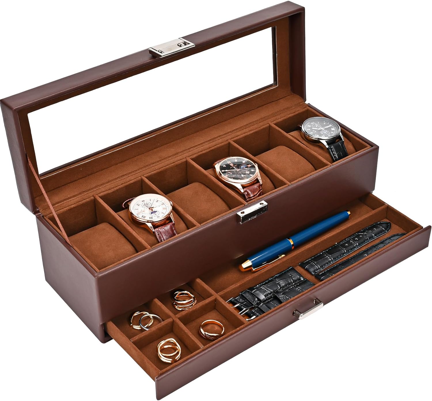 Premium 6-Slot Watch Box with Drawer