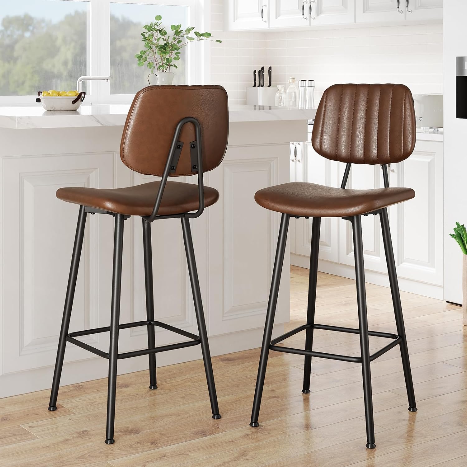 29-Inch Leather Bar Stools Set of 2 for Kitchen Island Use