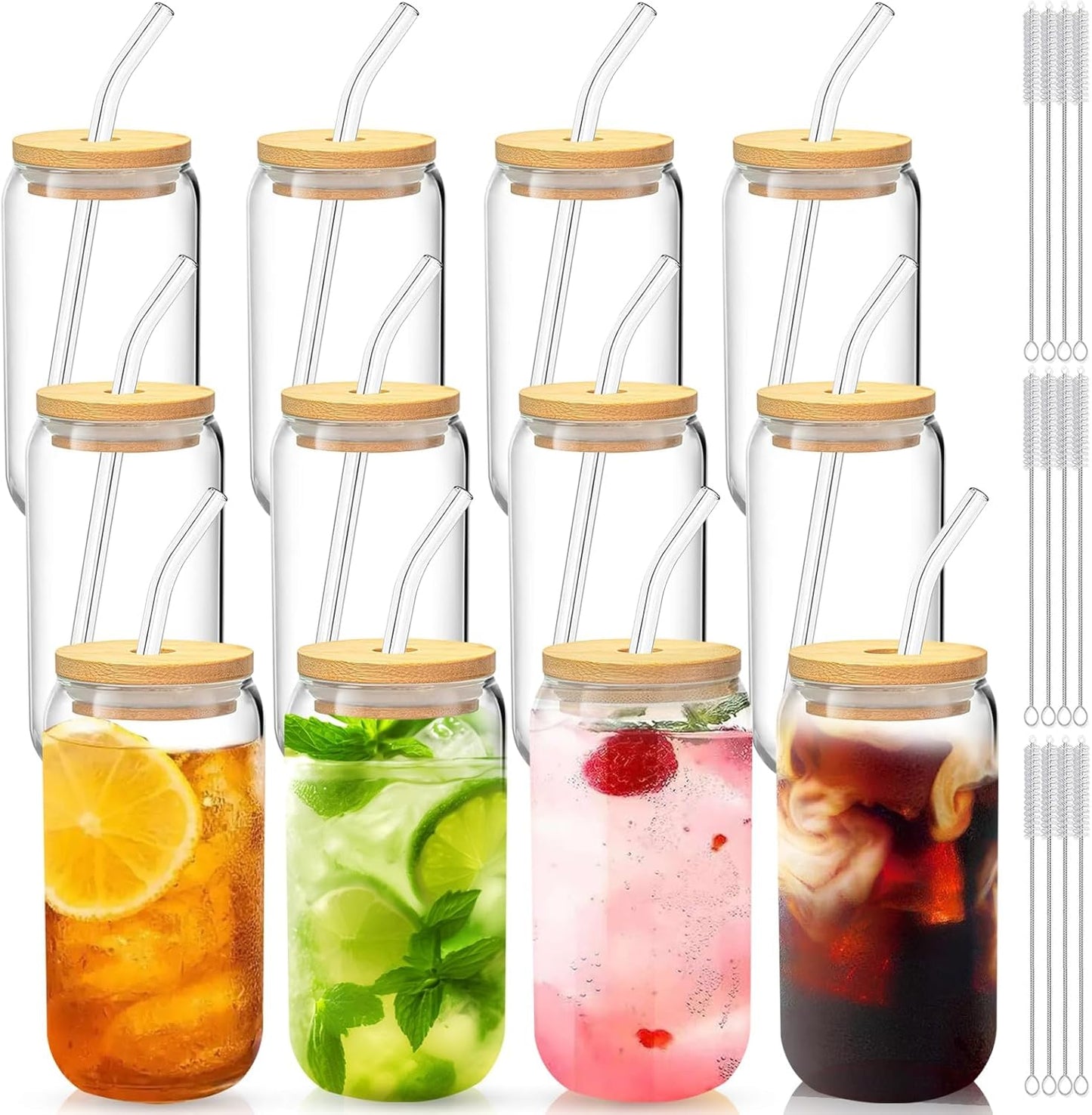 Glass Cups with Lids and Straws Set of 12 for Every Occasion