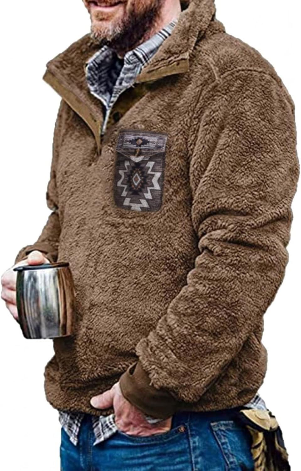 Beotyshow Mens Aztec Fleece Jackets for Cozy Winter Wear