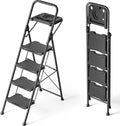 4 Step Ladder with Tool Platform - Stable Foldable Step Stool