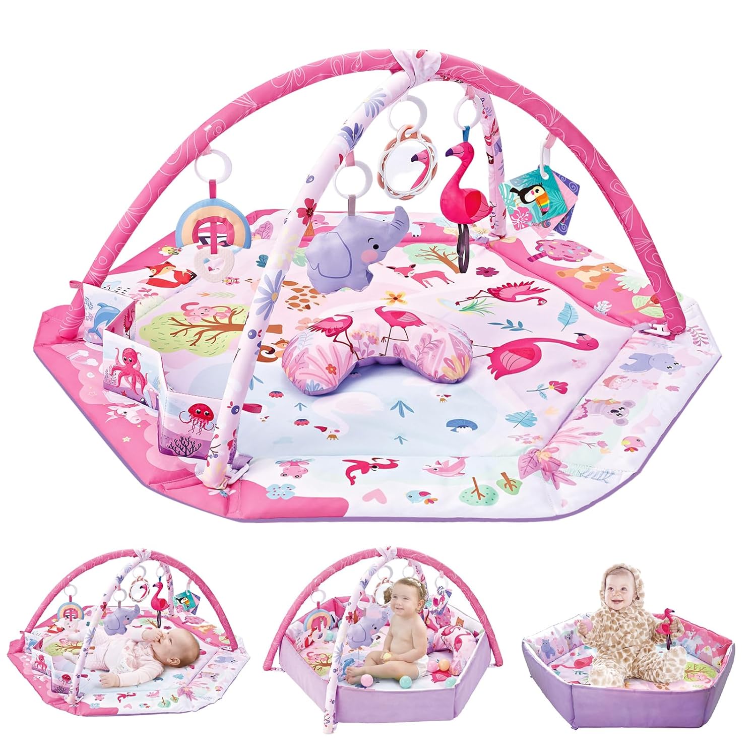 Baby Gym Play Mat with Ball Pit & Detachable Toys for Infants