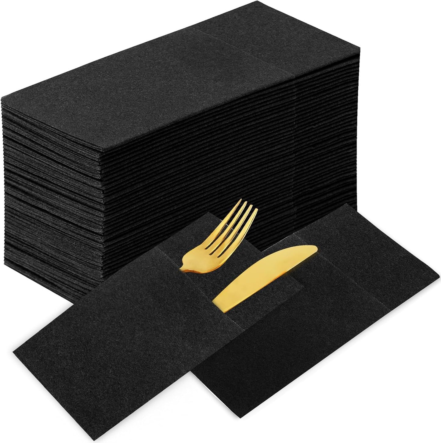 KAMMAK Black Disposable Napkins with Pocket for Elegant Events