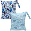 Cloth Diaper Wet Dry Bags 2-Pack - Waterproof Reusable Wet Bag