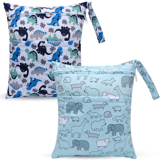 Waterproof Wet Dry Bags: Cute Animal Print, 2pk