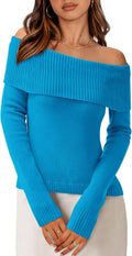 Off The Shoulder Sweater for Women - Cozy Ribbed Pullover XL=US
