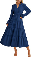 Long Sleeve Tiered A-Line Maxi Dress - Flowy Elegant V Neck Women's