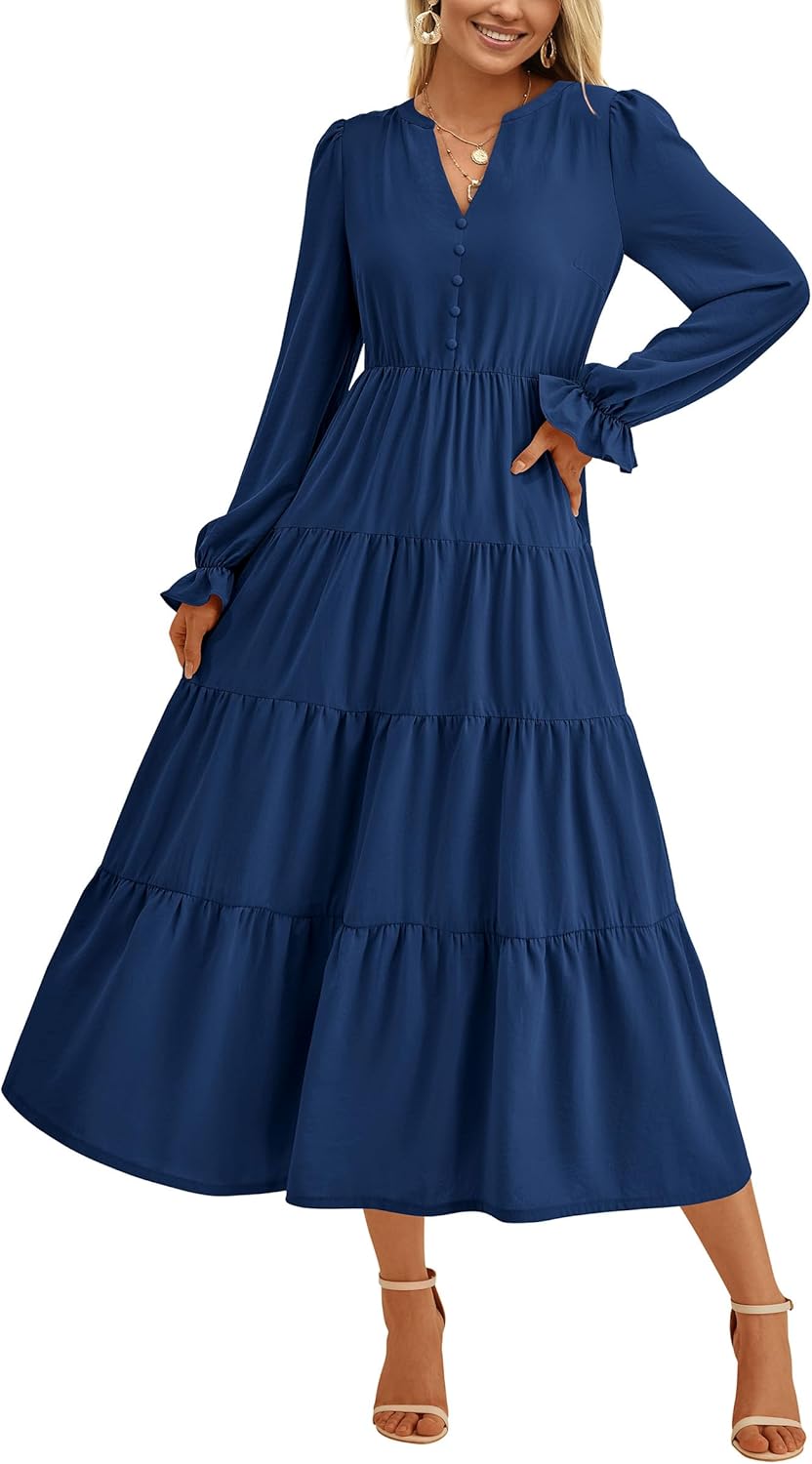 PRETTYGARDEN Long Sleeve Dress for Women: Elegant Maxi Style