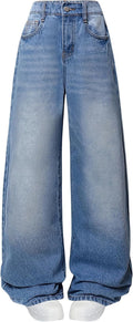 Jeans for Girls Baggy Wide Leg Cute Bow High Elastic Waisted Denim