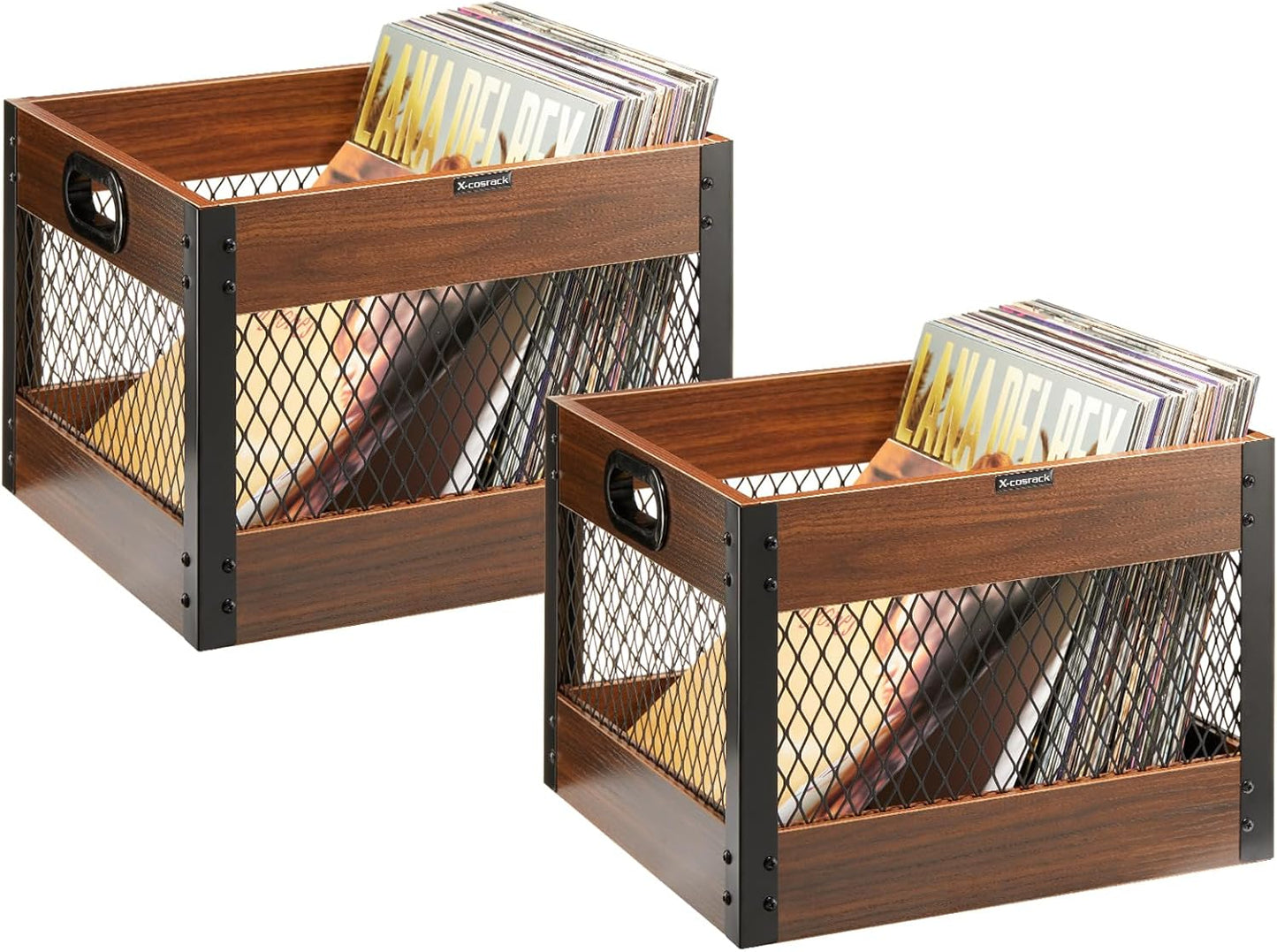 Vinyl Record Storage Crate - 2 Packs Wooden LP Album Organizer